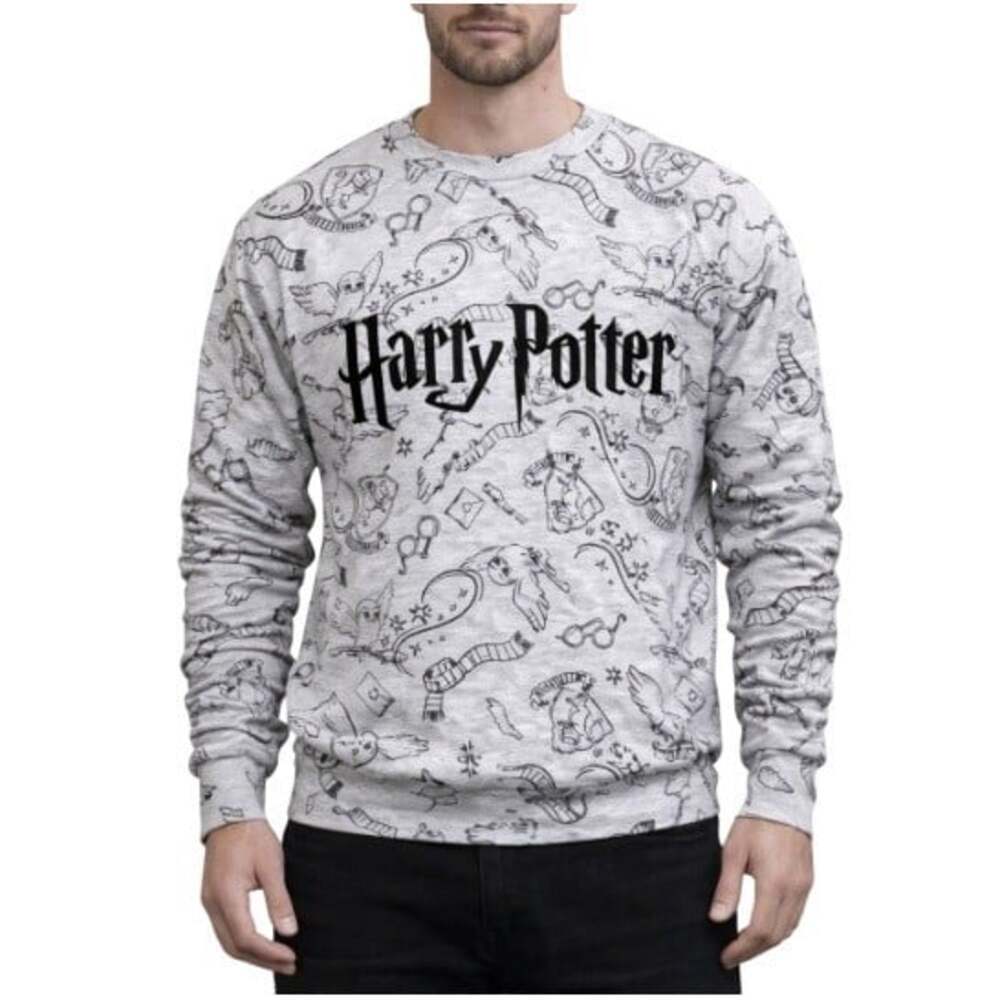 SHEIN X Harry Potter Men's White Heather All Over Doodle Print Sweatshirt Size M